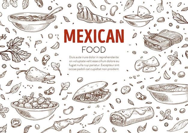 Mexican traditional food and dishes menu vector