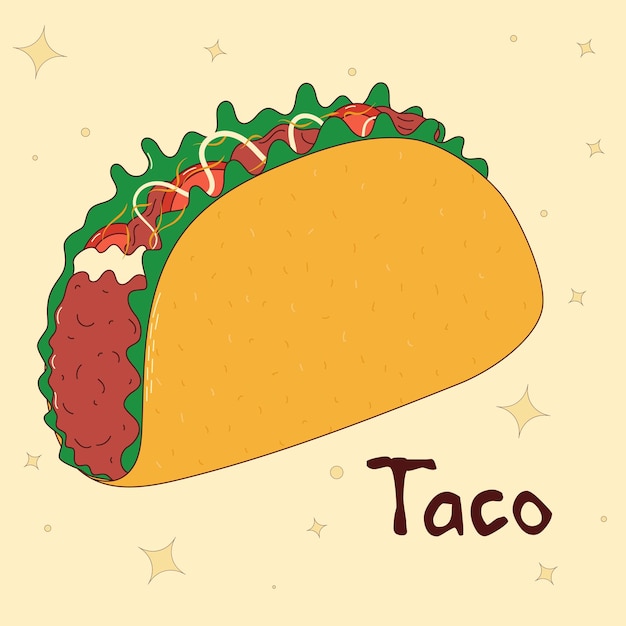 Mexican traditional food Taco Vector illustration in hand drawn style