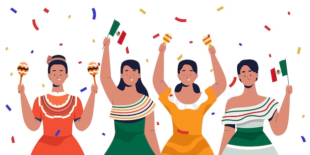 Vector mexican women celebrating independence day