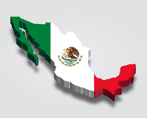 Mexico 3d map with flag