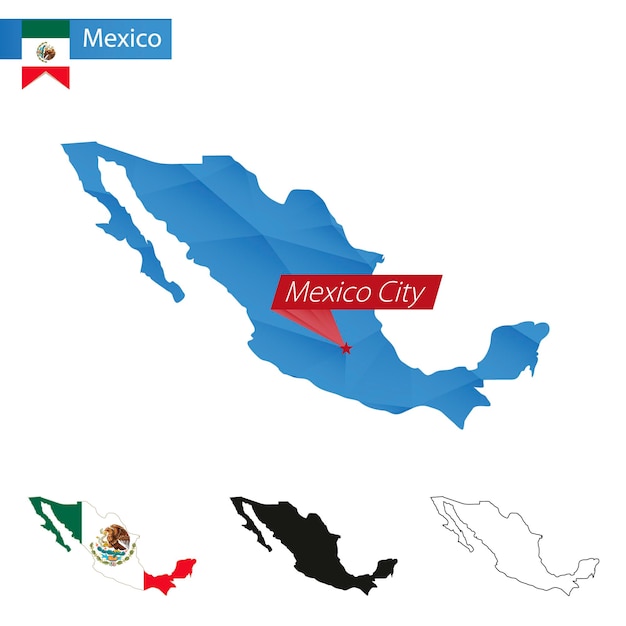 수도 멕시코 시티와 멕시코 블루 낮은 폴리 지도