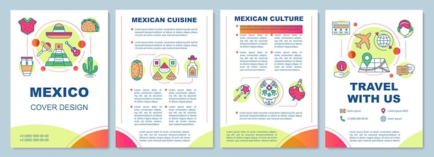 Mexico brochure template layout. Mexican sights, culture. Flyer, booklet, leaflet print design with linear illustrations. Vector page layouts for magazines, annual reports, advertising posters