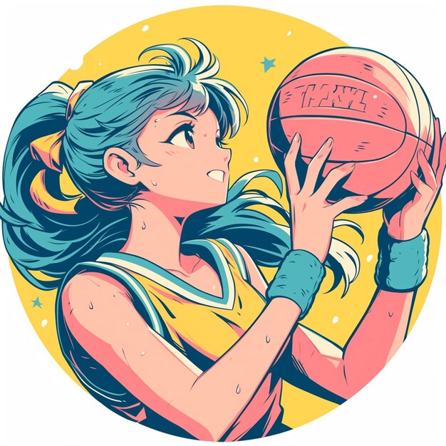 Vector a mexico city girl plays basketball in cartoon style