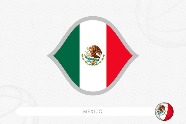 Mexico flag for basketball competition on gray basketball background.