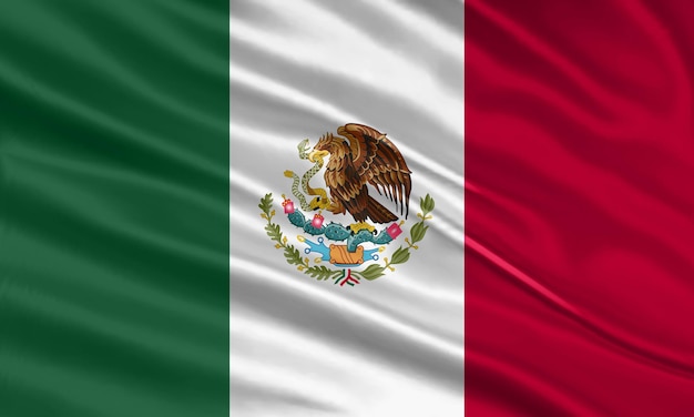 Mexico flag design. Waving Mexican flag made of satin or silk fabric. Vector Illustration.