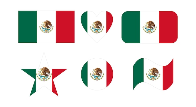 Mexico flag in six shapes vector illustration