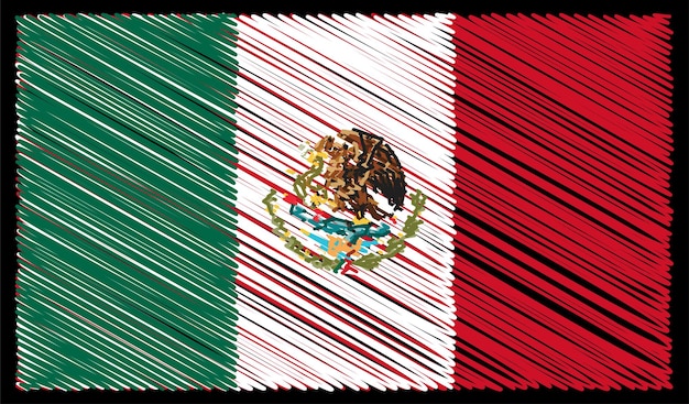Vector mexico flag with sketch scribble effect