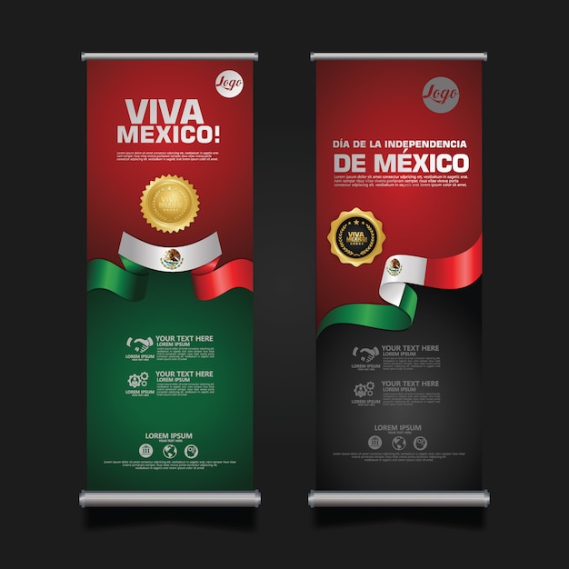 Mexico independence day celebration, roll up banner set   template.