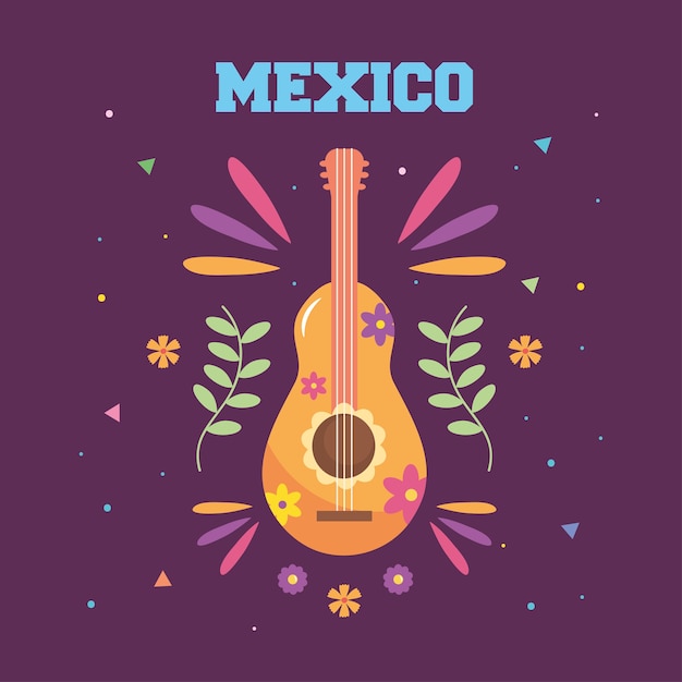 Mexico independence day design with mexican guitar