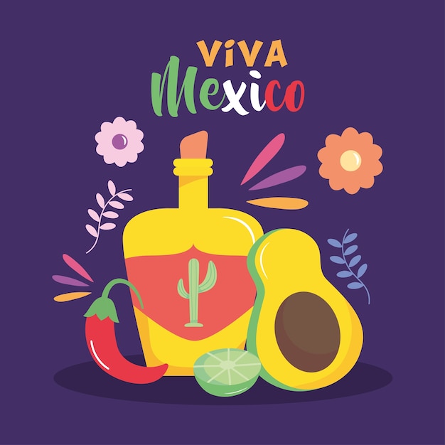 Mexico independence day design with tequila bottle