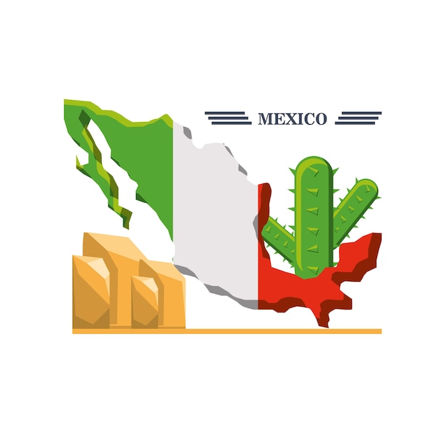 Mexico kaart met mexicaanse elementen