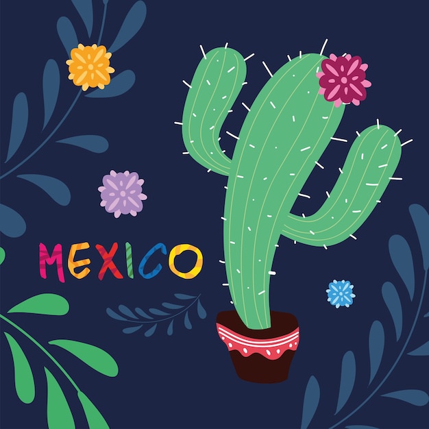 Mexico label met schattige cactus, posterontwerp