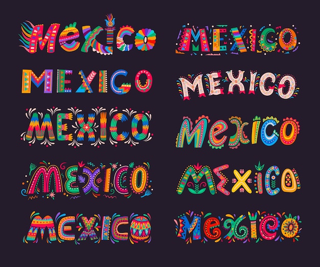 Vector mexico lettering elements mexican typography