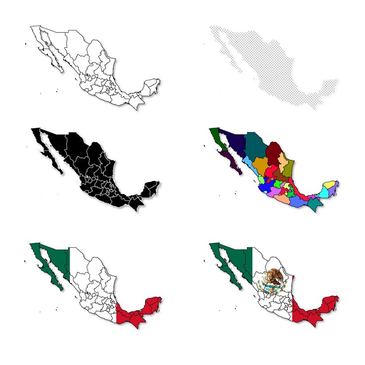 Mexico line dotted black colorful and country color map vector