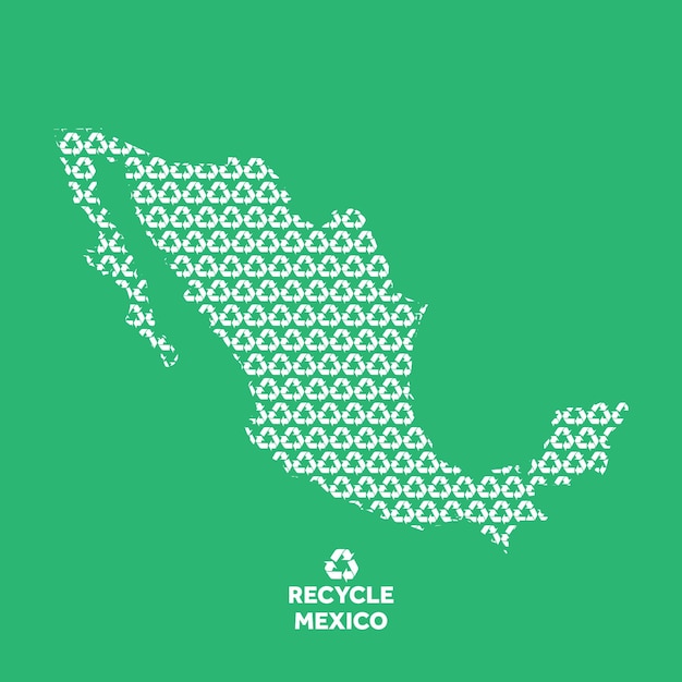 Mexico map made from recycling symbol environmental concept