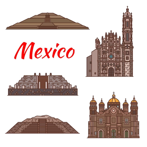 Mexico monumenten vector azteekse architectuur pictogrammen