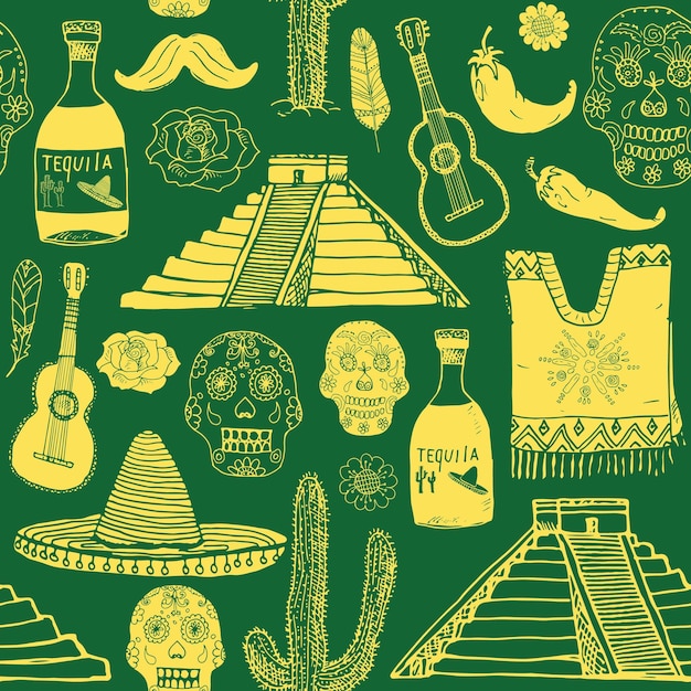 Mexico seamless pattern doodle elements vector illustration