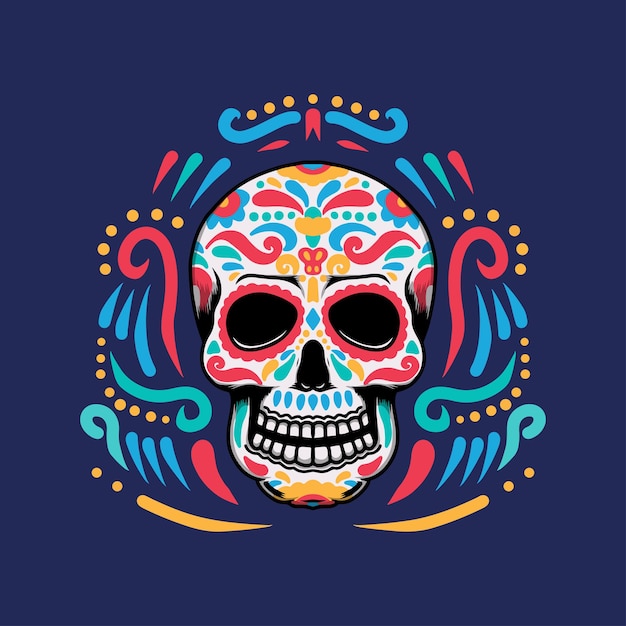 mexico skull head festival illustration