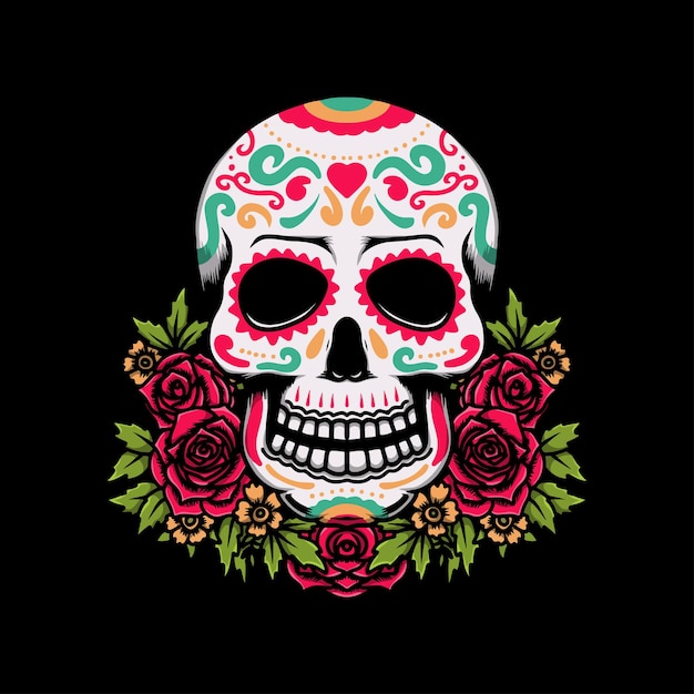 mexico skull head rose festival illustration