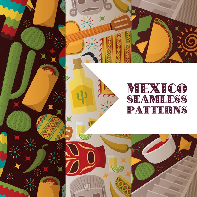 Vector mexico symbols seamless pattern