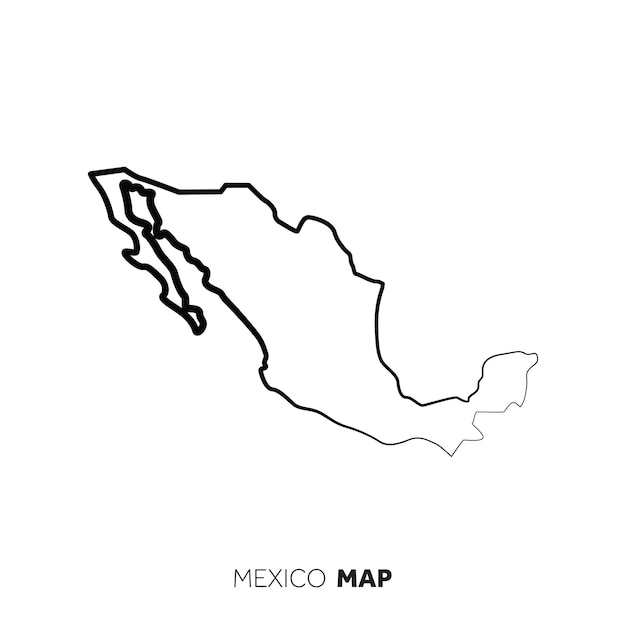 Mexico vector country map outline Black line on white background