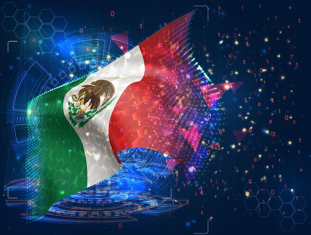 Mexico vector flag virtual abstract 3D object from triangular polygons on a blue background