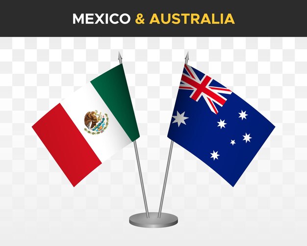 Mexico vs Australia desk flags mockup isolated 3d vector illustration mexican table flag