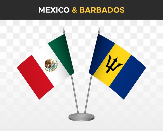 Mexico vs Barbados bureau vlaggen mockup geïsoleerde 3d vector illustratie Mexicaanse tafel vlag