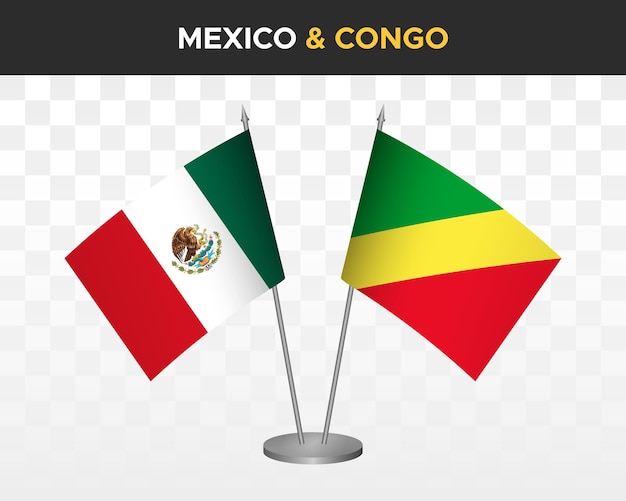 Mexico vs Congo Bureau vlaggen mockup geïsoleerde 3d vector illustratie Mexicaanse tafel vlag