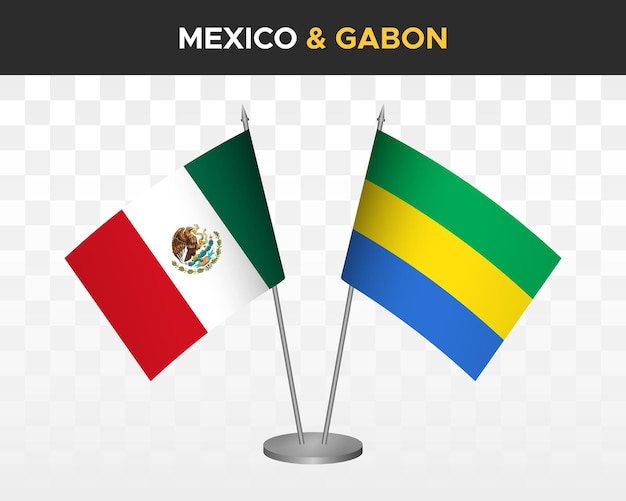 Mexico vs Gabon bureau vlaggen mockup geïsoleerde 3d vector illustratie Mexicaanse tafel vlag