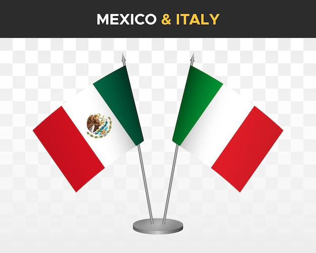 Mexico vs Italy desk flags mockup isolated 3d vector illustration mexican table flag