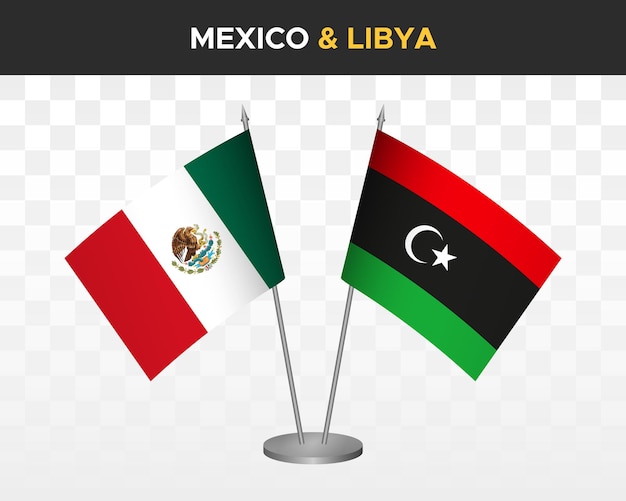 Mexico vs Libië Bureau vlaggen mockup geïsoleerde 3d vector illustratie Mexicaanse tafel vlag