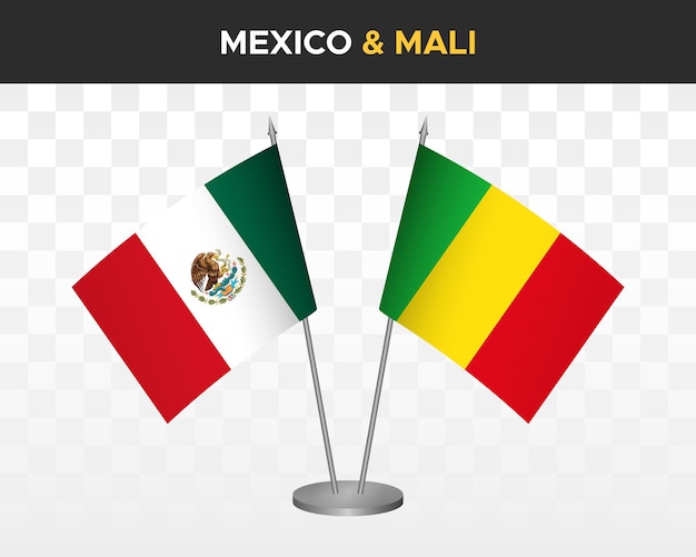 Mexico vs Mali desk flags mockup isolated 3d vector illustration mexican table flag