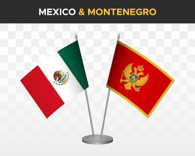 Mexico vs Montenegro desk flags mockup isolated 3d vector illustration mexican table flag