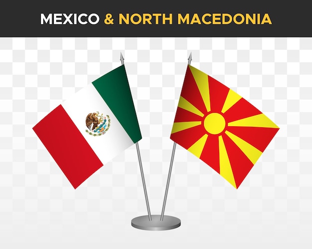 Mexico vs North Macedonia desk flags mockup isolated 3d vector illustration mexican table flag