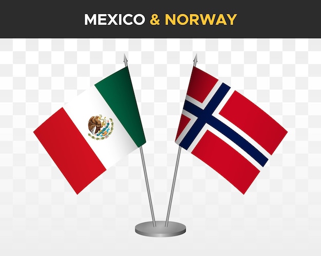 Mexico vs Norway desk flags mockup isolated 3d vector illustration mexican table flag