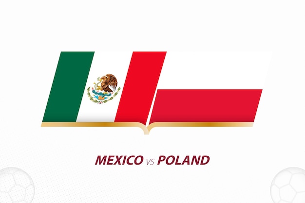 Mexico vs Polen in voetbalcompetitie Groep A Versus-pictogram op voetbalachtergrond