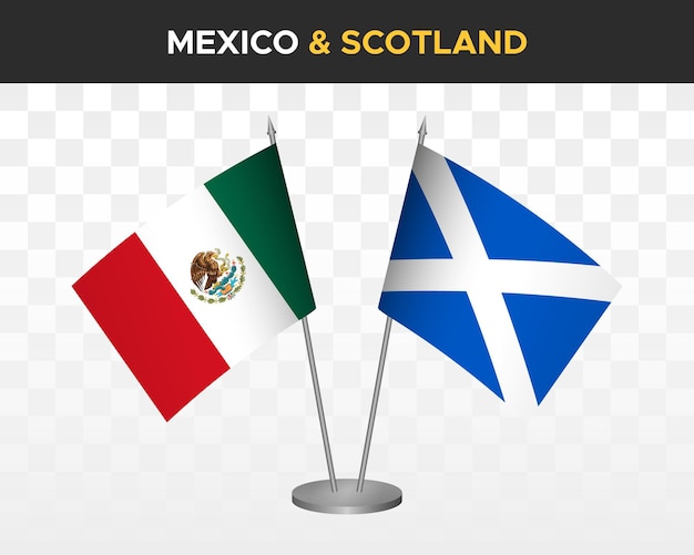 Mexico vs Scotland desk flags mockup isolated 3d vector illustration mexican table flag