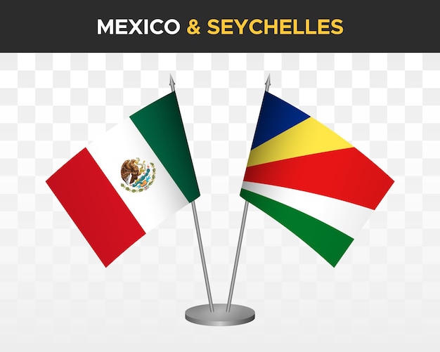 Mexico vs Seychelles desk flags mockup isolated 3d vector illustration mexican table flag
