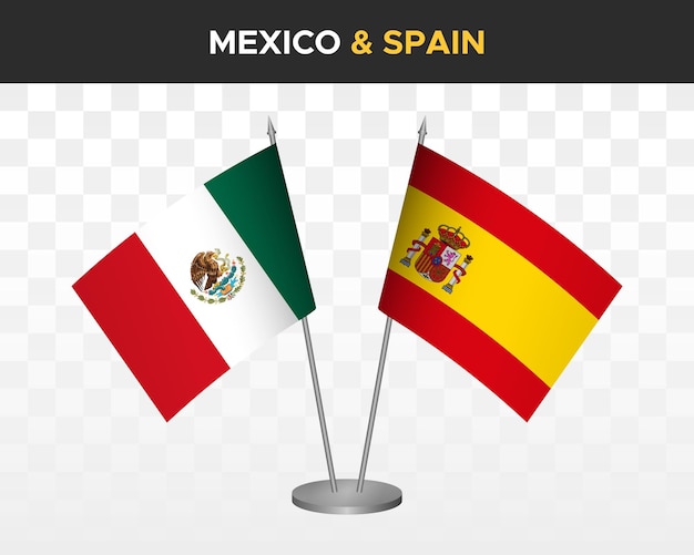 Mexico vs Spanje Bureau vlaggen mockup geïsoleerde 3d vector illustratie Mexicaanse tafel vlag