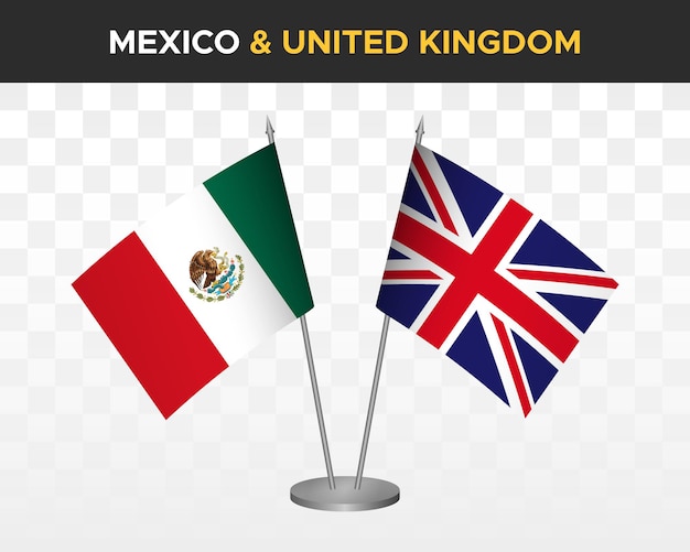 Mexico vs UK United Kingdom desk flags mockup isolated 3d vector illustration mexican table flag