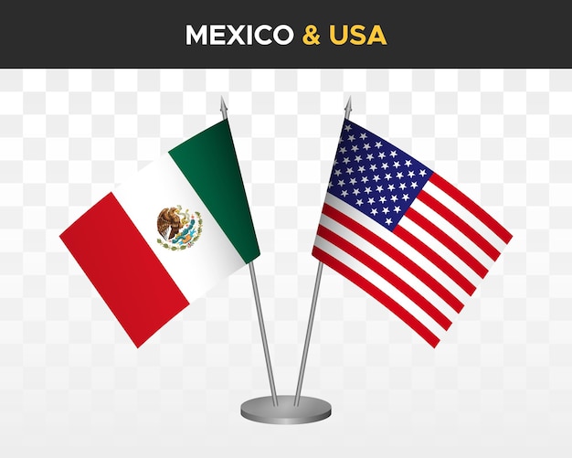 Mexico vs USA America desk flags mockup isolated 3d vector illustration mexican table flag