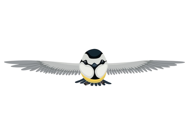 Mezenvogel in vliegpositie Mees in cartoon vlakke stijl mooi karakter Vectorillustratie geïsoleerd op een witte achtergrond