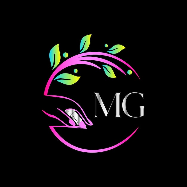 Mg monograms logo unghie, modello vettoriale luxury cosmetics spa beauty