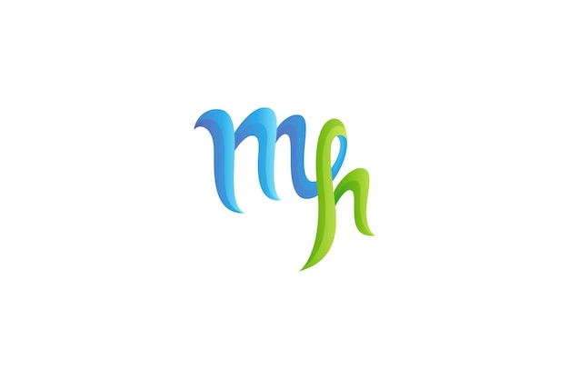 Mh letter logo in 3d design with natural gradient colors