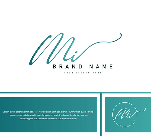 mi m i initial letter handwriting and signature logo