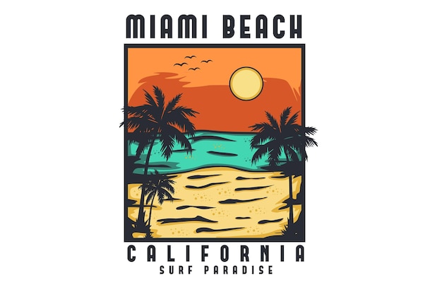 Vector miami beach california hand drawn illustration design