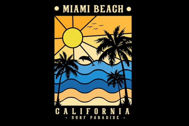 Miami beach california silhouette design stile retrò