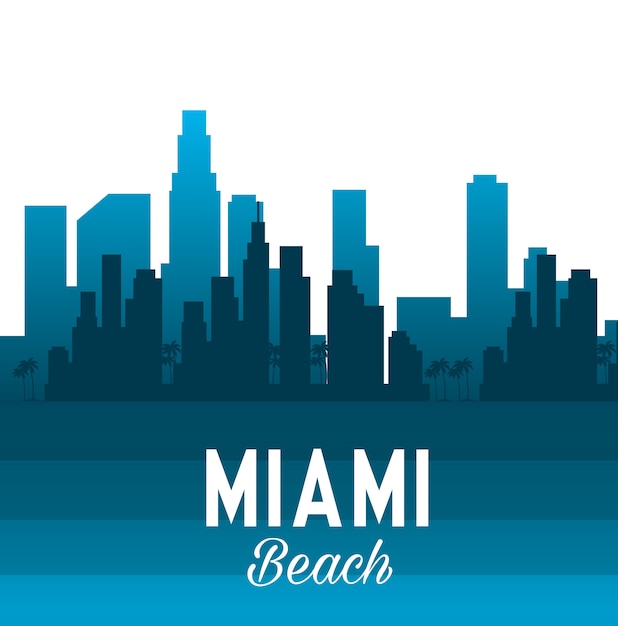 Progettazione dell'illustrazione di vettore di scena di paesaggio urbano della spiaggia di miami