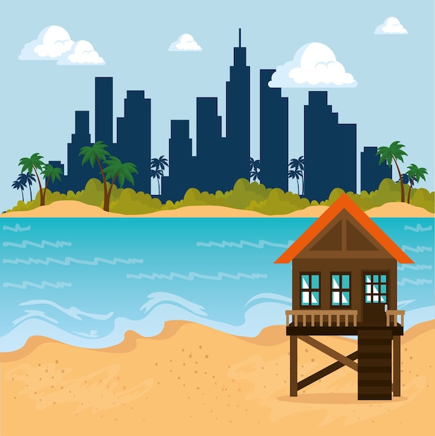 Vector miami beach cityscape scene